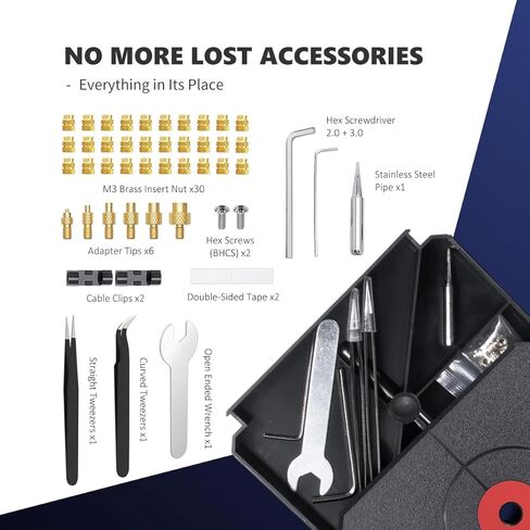 آلة ضغط أداة إدخال مجموعة الحرارة العمودية مع مكواة لحام 90 وات، أطراف ضبط الحرارة M2-M8، 30 قطعة صواميل نحاسية مترابطة للجزء المطبوع ثلاثي الأبعاد (Nutopress Pro) in Kuwait