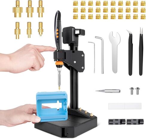 آلة ضغط أداة إدخال مجموعة الحرارة العمودية، مع مكواة لحام 90 وات، 30 قطعة من إدراجات النحاس الملولبة، أطراف ضبط الحرارة (M3/M4/M5/M6/M8)، للمكونات المطبوعة ثلاثية الأبعاد، 95% مجمعة مسبقًا in Kuwait