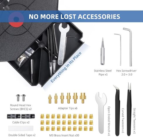 آلة ضغط أداة إدخال مجموعة الحرارة العمودية، مع مكواة لحام 90 وات، 30 قطعة من إدراجات النحاس الملولبة، أطراف ضبط الحرارة (M3/M4/M5/M6/M8)، للمكونات المطبوعة ثلاثية الأبعاد، 95% مجمعة مسبقًا in Kuwait