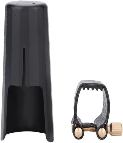 مجموعة غطاء قطعة الفم لتينور ساكس - رباط من جلد البولي يوريثان مع غطاء بلاستيكي | حامل قصب متين لتعزيز الصوت وحماية قطعة الفم (أسود)‌ in Kuwait