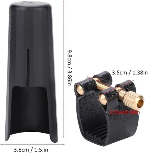 مجموعة غطاء قطعة الفم لتينور ساكس - رباط من جلد البولي يوريثان مع غطاء بلاستيكي | حامل قصب متين لتعزيز الصوت وحماية قطعة الفم (أسود)‌ in Kuwait