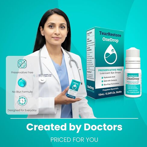 TearRestore OneDrop Preservative Free Eye Drops for Dry Eyes, Advanced Artificial Tears Formula, Safe for Contacts, Blur-Free Relief for Severe Dryness, Daily Lubricating Eyedrops for Soothing Comfort in Kuwait