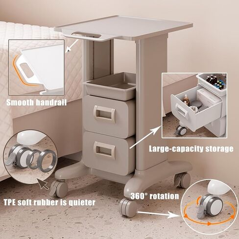 Works Trolley Cart, Multi-Functional Mobile Laboratory Cart, Featuring Storage Compartments and Castors, 360° Swivel, Abs Construction, Suitable for Laboratori,White-2-draw 1-Box Style in Saudi Arabia