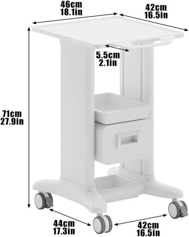 Works Trolley Cart, Multi-Functional Mobile Laboratory Cart, Featuring Storage Compartments and Castors, 360° Swivel, Abs Construction, Suitable for Laboratori,White-2-draw 1-Box Style in Saudi Arabia