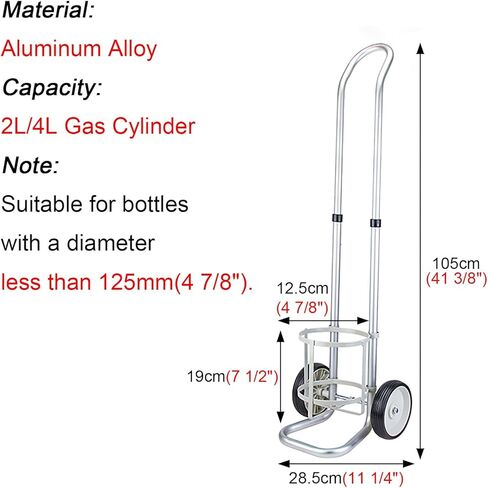 Oxygen Tank Holder Cart with 2 Wheels, Adjustable Height Aluminum Alloy Cylinder Rack for Home & Laboratory, Rolling Dolly for 9.25" Diameter Gas Tanks（Diameter 12.5cm(4 7/8")） in Saudi Arabia