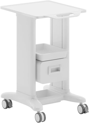 Works Trolley Cart، عربة مختبر متنقلة متعددة الوظائف، تتميز بمقصورات تخزين وعجلات، دوارة 360 درجة، هيكل ABS، مناسبة للمختبرات، رمادي-2-رسم 1-صندوق in Saudi Arabia
