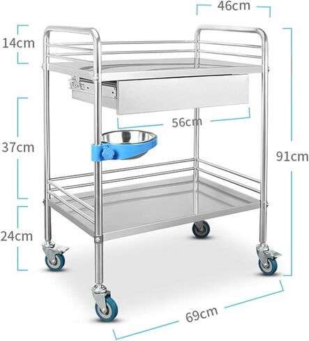 Stainless Steel Trolley Cart Dental Lab Cart Portable Serving Trolley On Wheels - Lab Equipment, for Facilities in Saudi Arabia