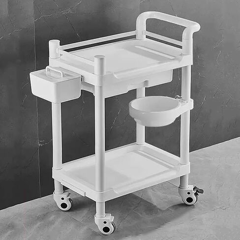 Mobile Trolley Cart, 2-Shelf Lab Cart, Beauty Salon Storage Cart, Utility Cart with 4 Silent Wheels, Drawer, Dirt Basin, Storage Box, for Dental H in Saudi Arabia