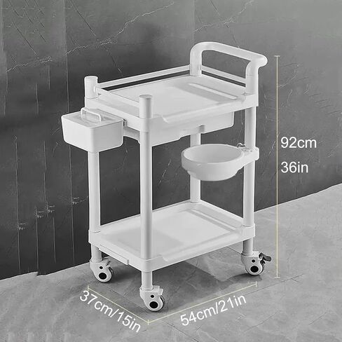 Mobile Trolley Cart, 2-Shelf Lab Cart, Beauty Salon Storage Cart, Utility Cart with 4 Silent Wheels, Drawer, Dirt Basin, Storage Box, for Dental H in Saudi Arabia