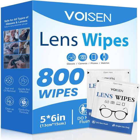 VOISEN Lens Wipes for Eyeglasses,800 Pack Eye Glasses Cleaner Wipes,Pre-Moistened Individually Wrapped Lens Wipes,Non-Scratching Non-Streaking,Safe for Eyeglasses, Goggles, Camera Lens, Phone in Kuwait
