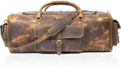 Tuzech 24 Inch Leather Duffle Bag for Men & Women, Vintage Leather Travel Weekender Bag, Large Handmade Leather Gym & Overnight Bag with Shoulder Strap in Kuwait