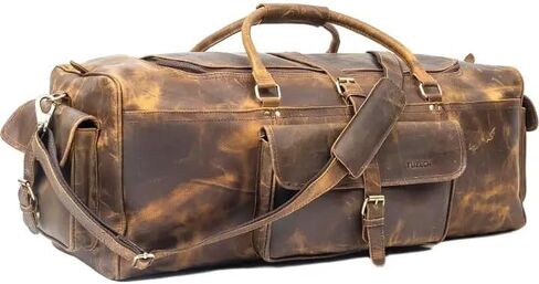 Tuzech 24 Inch Leather Duffle Bag for Men & Women, Vintage Leather Travel Weekender Bag, Large Handmade Leather Gym & Overnight Bag with Shoulder Strap in Kuwait