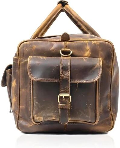 Tuzech 24 Inch Leather Duffle Bag for Men & Women, Vintage Leather Travel Weekender Bag, Large Handmade Leather Gym & Overnight Bag with Shoulder Strap in Kuwait