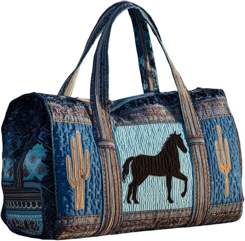 Quilted Embroidered Travel Bag with Horse Design, Portable Quilted Duffel Carry-On Gym Bag Lightweight Personal Item Travel Bag for Trips Business Sport Airplane (L) in Saudi Arabia