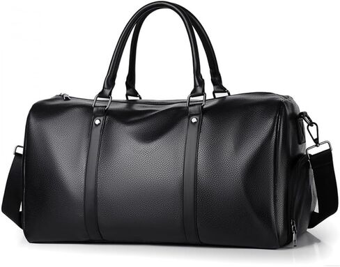 Leather Travel Duffel Bag, Black, Large Capacity Weekender Bag with Shoulder Strap, Business Casual Gym Luggage Tote (Brown) in Saudi Arabia