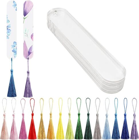 30 Pcs Clear Bookmarks Blank Acrylic Book Marks with 30 Pcs Colorful Bookmark Tassels Bulk, DIY Arts Crafts Reading Books Tags (Semicircle) in Kuwait