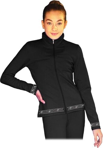 ChloeNoel JS735 Solid Black Elite Figure Skating Jacket w/Thumb Holes w/Thumb Holes and Crystals Design in Saudi Arabia