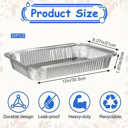 Aluminum Foil Pans, 30 Pcs 9x13 Disposable Heavy Duty Aluminum Pans Half Size Table Foil Bakeware Cookware for Cooking Roasting Turkey Heating Parties Catering in Saudi Arabia