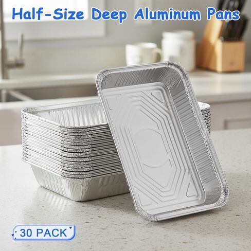 Aluminum Foil Pans, 30 Pcs 9x13 Disposable Heavy Duty Aluminum Pans Half Size Table Foil Bakeware Cookware for Cooking Roasting Turkey Heating Parties Catering in Saudi Arabia