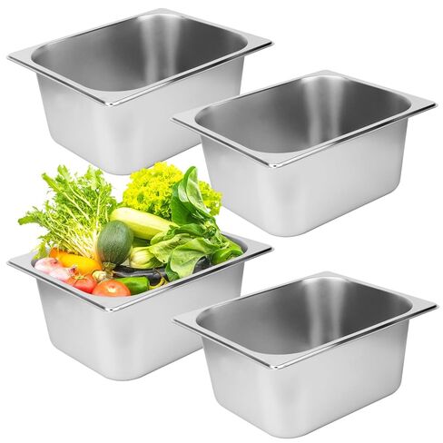 4 Pack 1/2 Size, 6 Inch Deep Steam Table Pan, Silver 201 Stainless Steel Chafing Pan, Half Size Hotel Steam Pans for Weddings, Parties, Restaurants, Cafeterias and Hotels in Saudi Arabia
