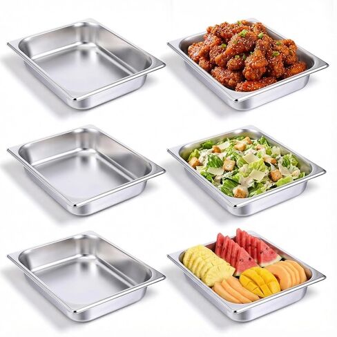 6 Pack Half Size Hotel Pans, 2.5 Inch Deep 1/2 Size Stainless Steel Steam Table Pans Half Pan Chafing Dishes for Buffet, Warmer Breading Trays Batter Pans for Hotel Party Catering Supplies in Kuwait