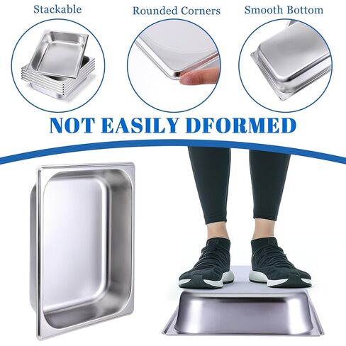 6 Pack Half Size Hotel Pans, 2.5 Inch Deep 1/2 Size Stainless Steel Steam Table Pans Half Pan Chafing Dishes for Buffet, Warmer Breading Trays Batter Pans for Hotel Party Catering Supplies in Kuwait