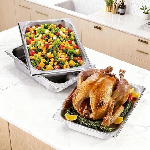 6 Pack Half Size Hotel Pans, 2.5 Inch Deep 1/2 Size Stainless Steel Steam Table Pans Half Pan Chafing Dishes for Buffet, Warmer Breading Trays Batter Pans for Hotel Party Catering Supplies in Kuwait