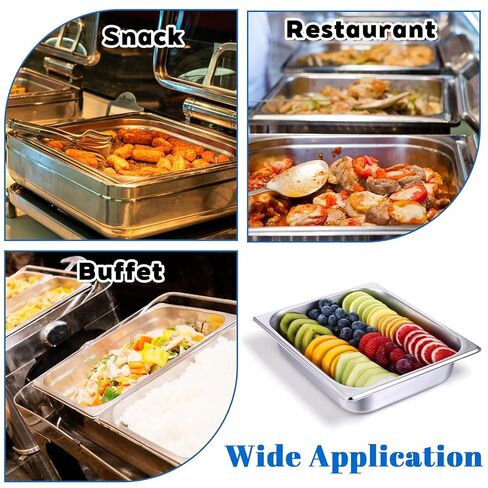 6 Pack Half Size Hotel Pans, 2.5 Inch Deep 1/2 Size Stainless Steel Steam Table Pans Half Pan Chafing Dishes for Buffet, Warmer Breading Trays Batter Pans for Hotel Party Catering Supplies in Kuwait