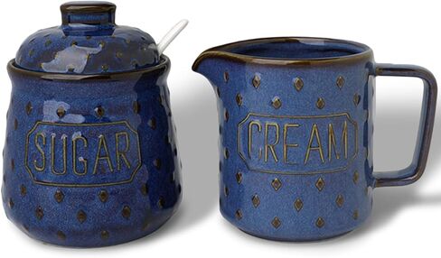 مجموعة السكر والكريمة الخزفية من GDCZ، كريمة الحليب وحاوية السكر مع ملعقة، مجموعة تقديم القهوة مع وعاء السكر وإبريق الكريم، مجموعة من 2 (أبيض) in Kuwait