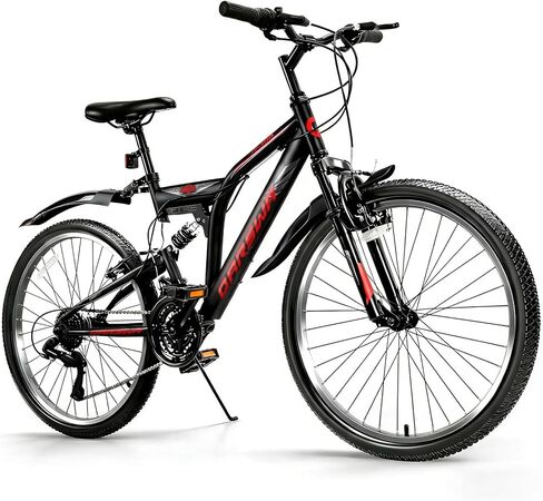 24 Inch Mountain Bike for Men & Women, 21-Speed Full Suspension MTB, High-Carbon Steel Frame, Quick Release Front Wheel, Dual Fenders, Easy Assembly, Trail & Commuter Bicycle in Saudi Arabia