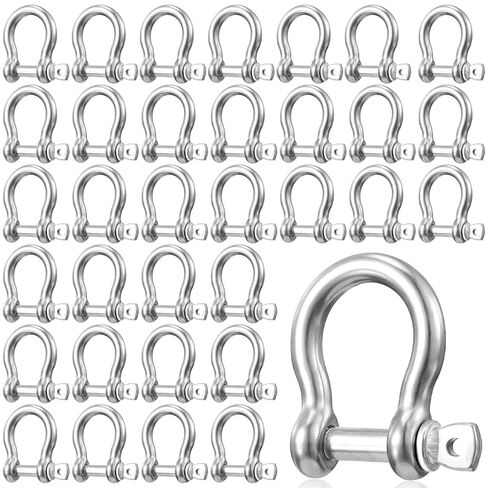 50 Pack 1/4 Inch 304 Stainless Steel D Ring Shackles M6 Screw Bow Shackle Clevis Heavy Duty with Screw Pin for Chain Anchor Outdoor Towing Trailer Industrial Off Road Vehicle Recovery in Kuwait