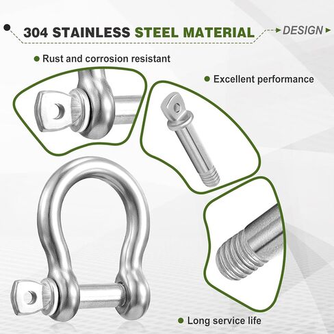 50 Pack 1/4 Inch 304 Stainless Steel D Ring Shackles M6 Screw Bow Shackle Clevis Heavy Duty with Screw Pin for Chain Anchor Outdoor Towing Trailer Industrial Off Road Vehicle Recovery in Kuwait