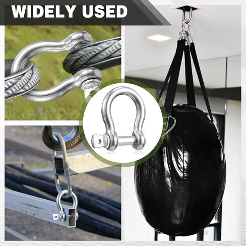 50 Pack 1/4 Inch 304 Stainless Steel D Ring Shackles M6 Screw Bow Shackle Clevis Heavy Duty with Screw Pin for Chain Anchor Outdoor Towing Trailer Industrial Off Road Vehicle Recovery in Kuwait