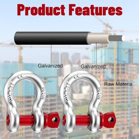12pcs Heavy Duty Anchor Shackle, 3/8" D Ring Shackles for Rigging, 1 Ton Bow Shackles with Screw Pin, Carbon Steel Clevis Shackle for Towing, Marine, and Industrial Use in Saudi Arabia