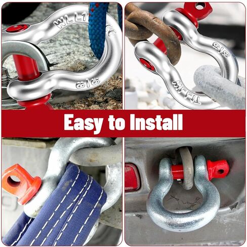 12pcs Heavy Duty Anchor Shackle, 3/8" D Ring Shackles for Rigging, 1 Ton Bow Shackles with Screw Pin, Carbon Steel Clevis Shackle for Towing, Marine, and Industrial Use in Saudi Arabia