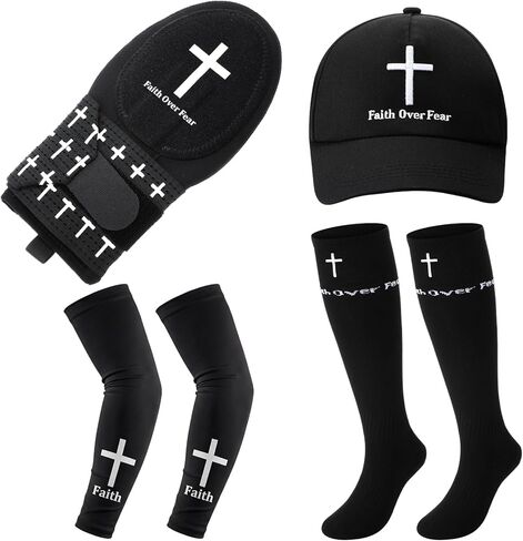 4 Pcs Christian Faith Cross Baseball Guard Accessories Include Christian Sliding Mitt Faith Arm Sleeve Cross Baseball Hat and Religious Socks Left/Right Hands - Hand and Wrist Protection in Saudi Arabia