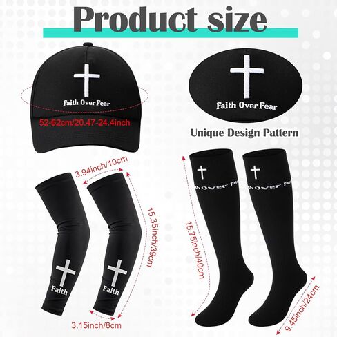 4 Pcs Christian Faith Cross Baseball Guard Accessories Include Christian Sliding Mitt Faith Arm Sleeve Cross Baseball Hat and Religious Socks Left/Right Hands - Hand and Wrist Protection in Saudi Arabia