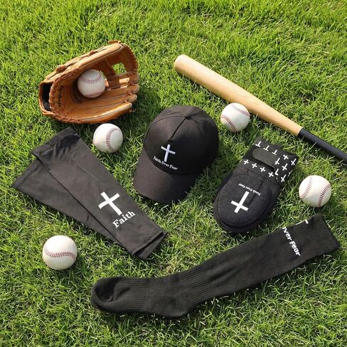 4 Pcs Christian Faith Cross Baseball Guard Accessories Include Christian Sliding Mitt Faith Arm Sleeve Cross Baseball Hat and Religious Socks Left/Right Hands - Hand and Wrist Protection in Saudi Arabia