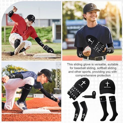 4 Pcs Christian Faith Cross Baseball Guard Accessories Include Christian Sliding Mitt Faith Arm Sleeve Cross Baseball Hat and Religious Socks Left/Right Hands - Hand and Wrist Protection in Saudi Arabia