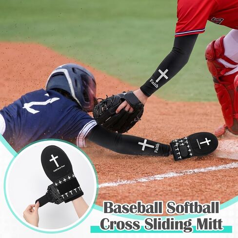 4 Pcs Christian Faith Cross Baseball Guard Accessories Include Christian Sliding Mitt Faith Arm Sleeve Cross Baseball Hat and Religious Socks Left/Right Hands - Hand and Wrist Protection in Saudi Arabia