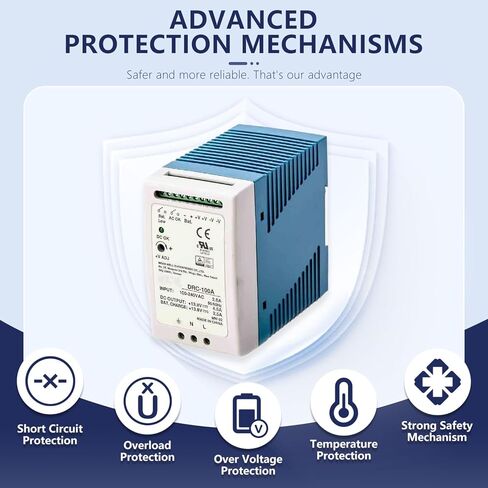 DYSGLOBAL DRC-100A AC-DC تحويل التيار الكهربائي 96.6W، مدخل عالمي 90-264VAC، مخرجات مزدوجة 13.8V لأنظمة الأمان، وإضاءة الطوارئ، وأنظمة الإنذار، وتطبيقات المراقبة. in Saudi Arabia