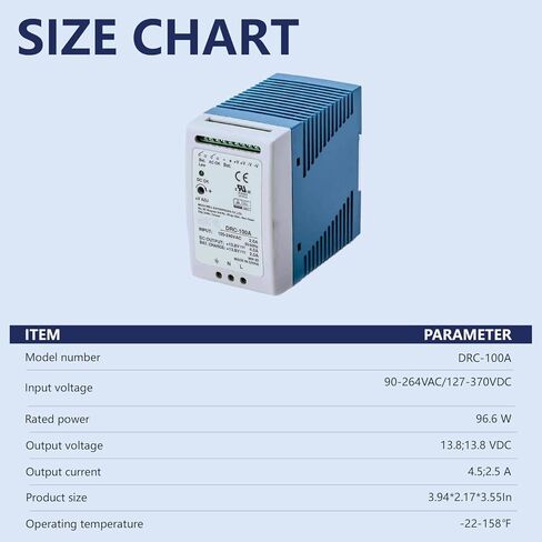 DYSGLOBAL DRC-100A AC-DC تحويل التيار الكهربائي 96.6W، مدخل عالمي 90-264VAC، مخرجات مزدوجة 13.8V لأنظمة الأمان، وإضاءة الطوارئ، وأنظمة الإنذار، وتطبيقات المراقبة. in Saudi Arabia