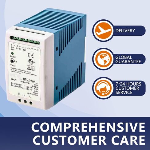 DYSGLOBAL DRC-100A AC-DC تحويل التيار الكهربائي 96.6W، مدخل عالمي 90-264VAC، مخرجات مزدوجة 13.8V لأنظمة الأمان، وإضاءة الطوارئ، وأنظمة الإنذار، وتطبيقات المراقبة. in Saudi Arabia