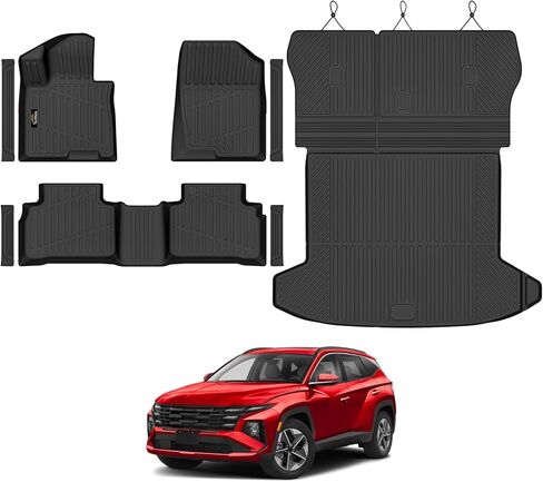 Floor Mats Custom Fit for Hyundai Tucson 2022 2023 2024 2025 Fuel (Not for Hybrid) Trunk Mat with Backrest Mat All Weather TPE Rubber Cargo Liner Full Set for Tucson Accessories in Kuwait