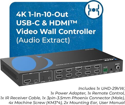 وحدة تحكم جدار الفيديو OREI 4K 3x3 HDMI/USB-C تعرض إخراج يصل إلى 1080 بكسل - 2x2، 1x2، 1x4، 1x3، 2x3، 3x2، 2x4، 4x2 يدعم استخراج الصوت RS-232 بتدوير 180 درجة (UHD-29VW) in Saudi Arabia