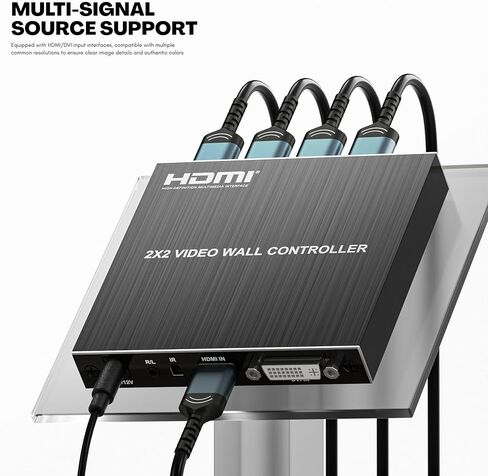 2x2 HDMI Video Wall Controller, Ultra HD 4K DVI TV Wall Processor, 1 in 4 Out, 180° Rotating, Edge Blending, RS232 & IR Remote Control for Projector Computer Monitor Gaming in Kuwait