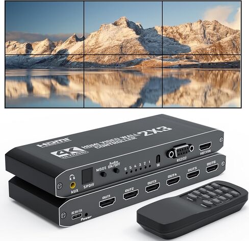 وحدة تحكم حائط الفيديو 2X3 HDMI معالج حائط الفيديو 4K@30 هرتز، 14 وضعًا للربط، مستخلص الصوت، 2x3، 2x2، 3x2 1x1، 1x2، 5x1، 6x1، 6 شاشات مجمعة معًا لعرض صفحة كاملة in Kuwait