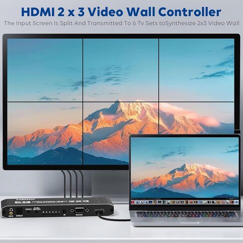 وحدة تحكم حائط الفيديو 2X3 HDMI معالج حائط الفيديو 4K@30 هرتز، 14 وضعًا للربط، مستخلص الصوت، 2x3، 2x2، 3x2 1x1، 1x2، 5x1، 6x1، 6 شاشات مجمعة معًا لعرض صفحة كاملة in Kuwait