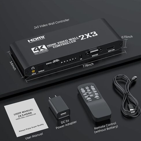 وحدة تحكم حائط الفيديو 2X3 HDMI معالج حائط الفيديو 4K@30 هرتز، 14 وضعًا للربط، مستخلص الصوت، 2x3، 2x2، 3x2 1x1، 1x2، 5x1، 6x1، 6 شاشات مجمعة معًا لعرض صفحة كاملة in Kuwait