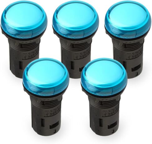 ضوء مؤشر LED مقاس 22 مم، تيار متردد 240 فولت - مدرج في قائمة UL، IP65 مقاوم للماء مع أطراف IP20 (أزرق، أخضر، كهرماني، أحمر، أصفر) - 5 عبوات (أزرق) in Kuwait